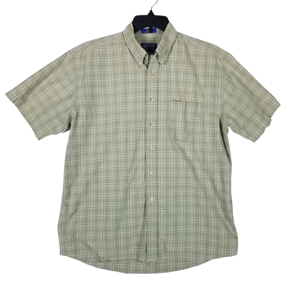 Pendleton Button Down Shirt Mens Large Green Plaid Short Sleeve Cotton 190s